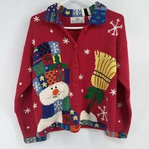 Design Options by PHILIP JANE GORDON Snow Man Christmas CARDIGAN SWEATER Size S